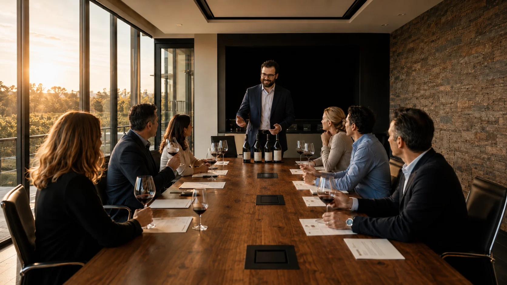 Corporate wine tasting in a boardroom