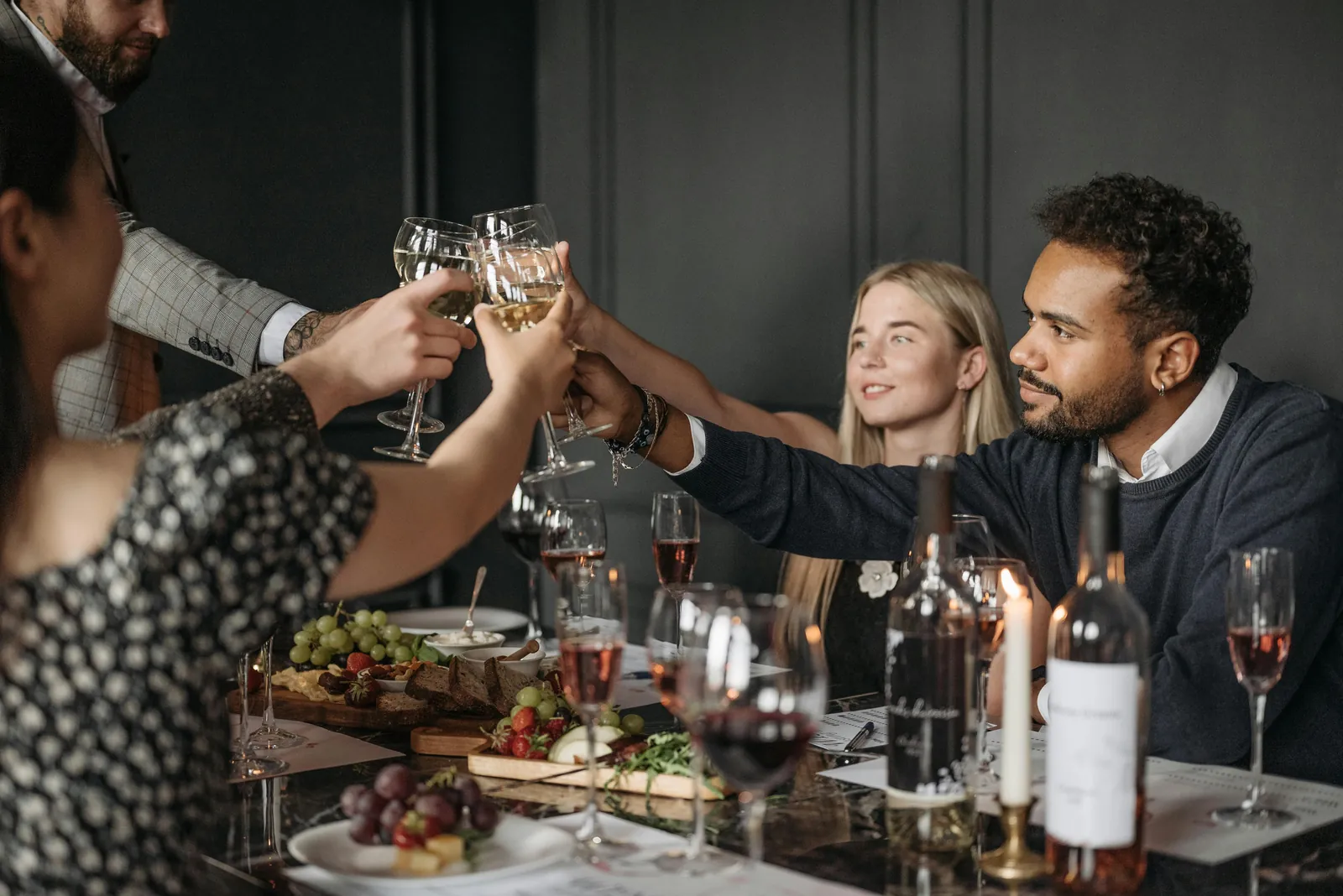 Guests enjoying wine at a wedding