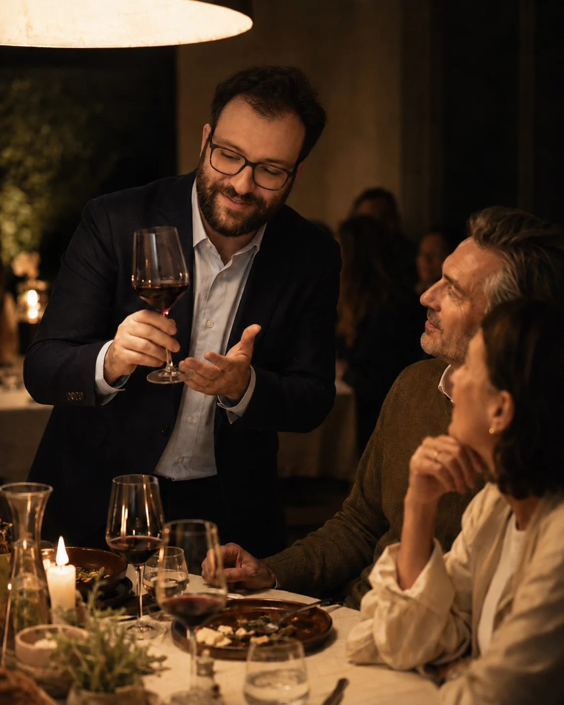 Sommelier in conversation with guests